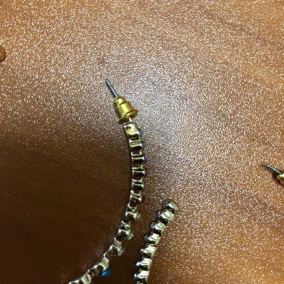 Women’s Big Hoop Rainbow Gem Earrings Gold Plated - Picture 2 of 5